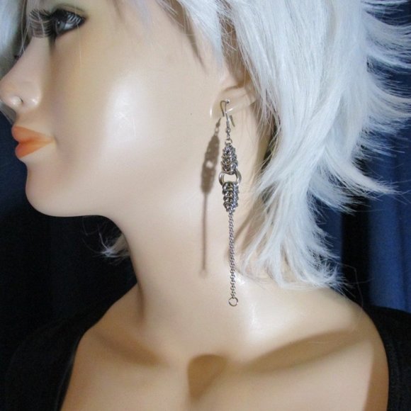 Chain Link Earrings Chainmail Jewelry Chains Silver Infinity Vortex Spirals - Picture 6 of 7